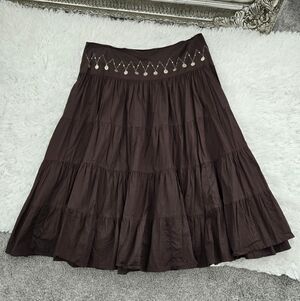 Cotton Express Y2K Boho-chic Whimsical Gypsy Tiered Brown Maxi Skirt. Size 2X